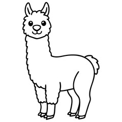 Cute Line Art Llama Silhouette Black Vector Illustration
