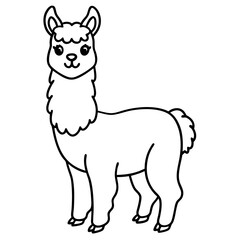 Cute Line Art Llama Silhouette Black Vector Illustration