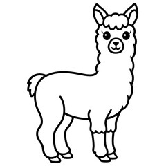 Cute Line Art Llama Silhouette Black Vector Illustration