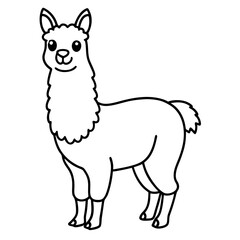 Cute Line Art Llama Silhouette Black Vector Illustration