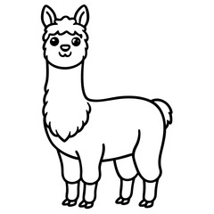 Cute Line Art Llama Silhouette Black Vector Illustration