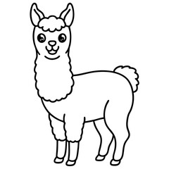 Cute Line Art Llama Silhouette Black Vector Illustration