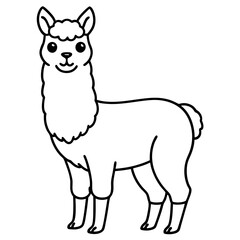 Cute Line Art Llama Silhouette Black Vector Illustration