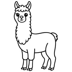 Cute Line Art Llama Silhouette Black Vector Illustration