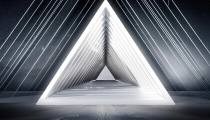 Futuristic White Triangle Installation in 3D Illustration A Symphony of Lights Transcending Time...