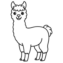 Cute Line Art Llama Silhouette Black Vector Illustration