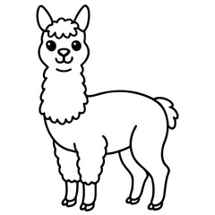 Cute Line Art Llama Silhouette Black Vector Illustration