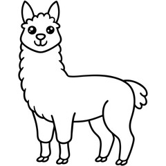 Cute Line Art Llama Silhouette Black Vector Illustration
