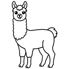 Cute Line Art Llama Silhouette Black Vector Illustration