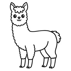 Cute Line Art Llama Silhouette Black Vector Illustration