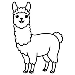 Cute Line Art Llama Silhouette Black Vector Illustration