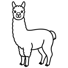 Cute Line Art Llama Silhouette Black Vector Illustration