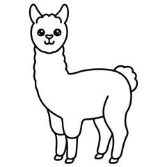 Cute Line Art Llama Silhouette Black Vector Illustration