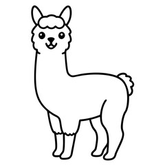 Cute Line Art Llama Silhouette Black Vector Illustration