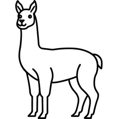 Cute Line Art Llama Silhouette Black Vector Illustration