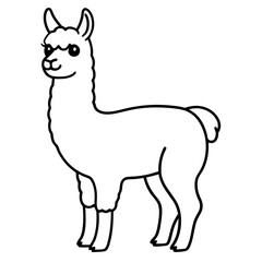 Cute Line Art Llama Silhouette Black Vector Illustration
