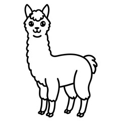 Cute Line Art Llama Silhouette Black Vector Illustration
