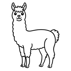 Cute Line Art Llama Silhouette Black Vector Illustration
