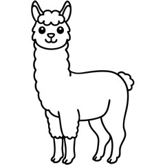 Cute Line Art Llama Silhouette Black Vector Illustration