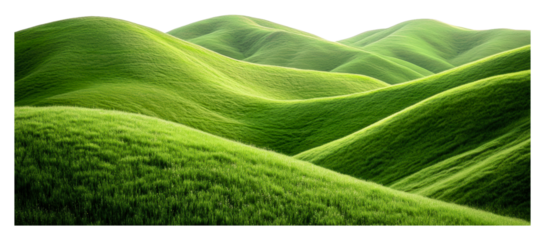 Rolling green hills under bright sunlight isolated on transparent background