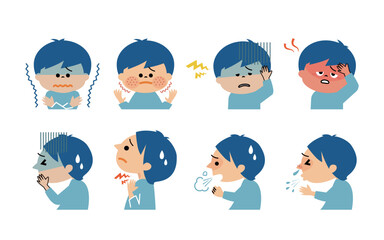 風邪症状　体調不良の男の子のイラスト