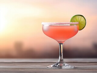 Refreshing Cosmopolitan Cocktail with Twist of Lime and Sugar Rim