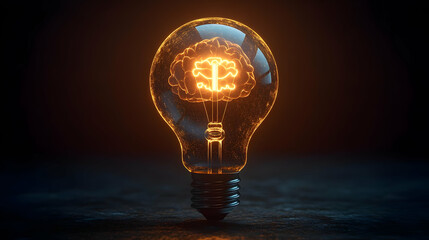 Glowing Lightbulb with Brain Symbol Digital Art