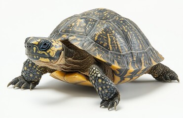 Fototapeta premium Close-Up of a Colorful Turtle with Intricate Patterns on Shell and Skin Posing Against a Light Background for Nature and Wildlife Photography