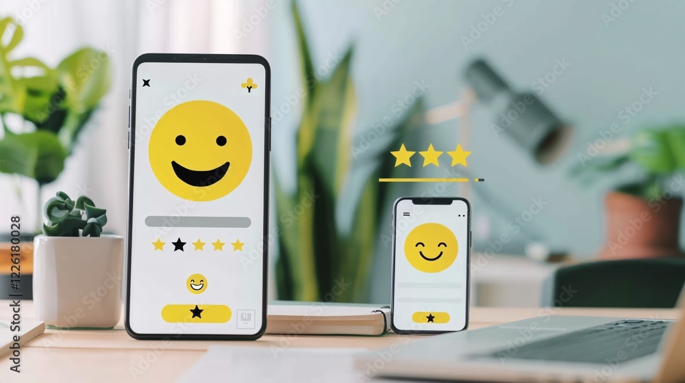 Poster completing a customer satisfaction survey on a mobile app, indicating outstanding service