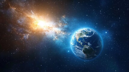 Obraz premium Earth, space, galaxy, cosmic, energy, light, nebula, planet, background, design