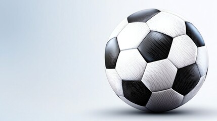 Naklejka premium A classic black and white soccer ball displayed against a minimalist background. Perfect for sports-related content highlighting soccer, teamwork, and athleticism.