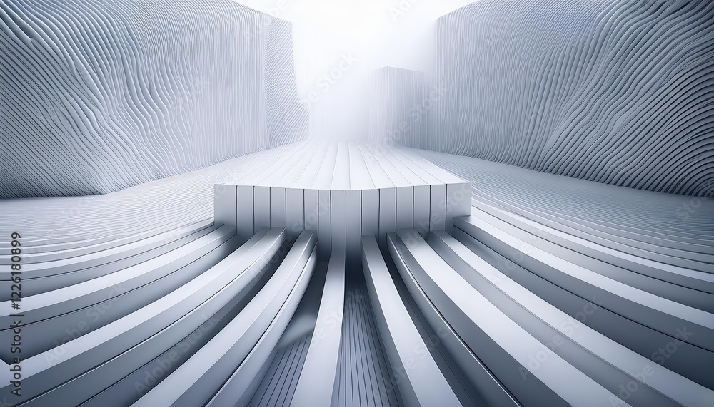 Poster futuristic white geometric 3d structure against a hightech backdrop, emphasizing modern architecture