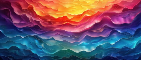 Vibrant digital waves flow across a canvas.  Fluid dynamics inspire the colorful, layered design.  Highlight textures evoke flowing water.