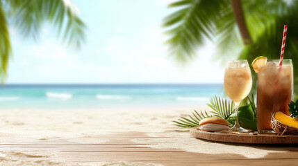 Obraz premium Tropical Beach with Refreshing Cocktails and Serenity by the Ocean
