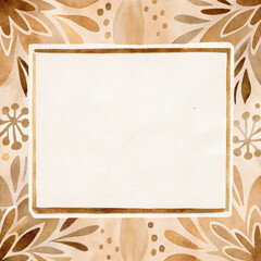 Abstract Watercolor Border with Paper Texture and Earthy Tones Palette