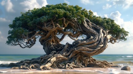 Fototapeta premium Ancient Coastal Bonsai: A Digital Masterpiece