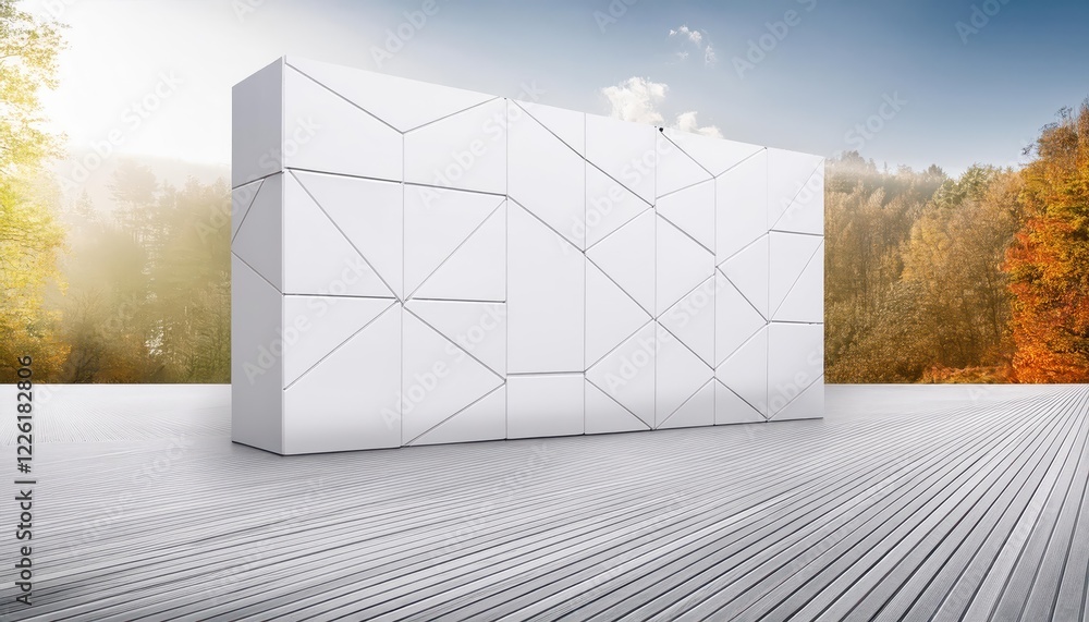 Poster vivid geometric 3d illustration of a modern white website header with a point perspective, showcasin