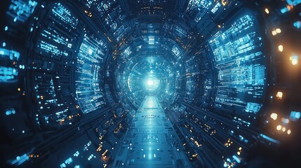 Obraz premium Futuristic Space Tunnel: A Journey Through Digital Cosmos