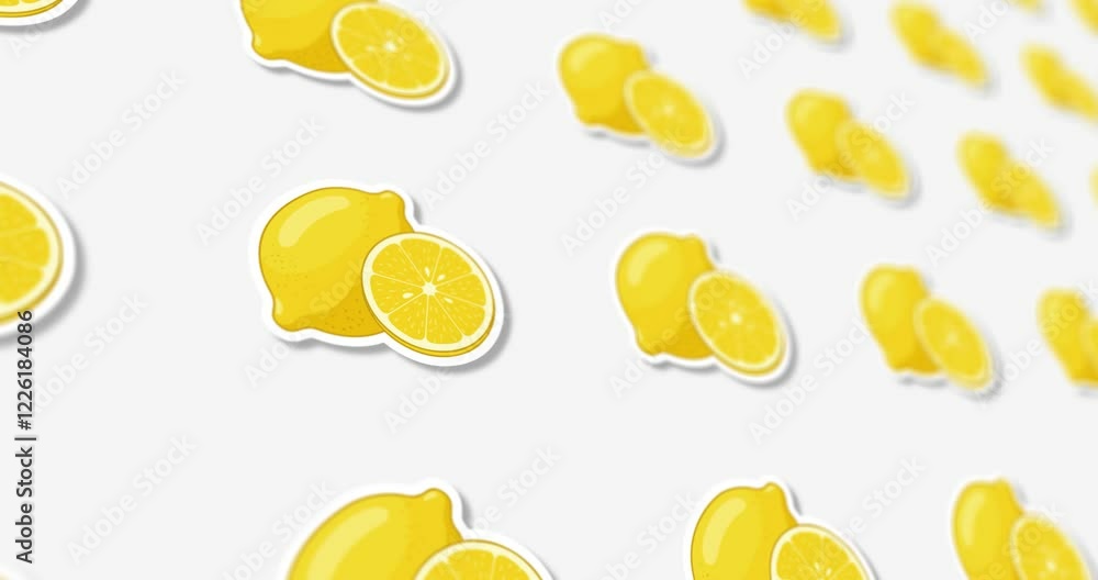 Poster design illustration of split lemon with side scrolling on black and white background