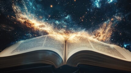 Open book, cosmic nebula background, knowledge, fantasy (1)