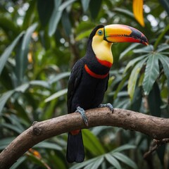Fototapeta premium A toucan perched on a branch, its beak vividly colored.
