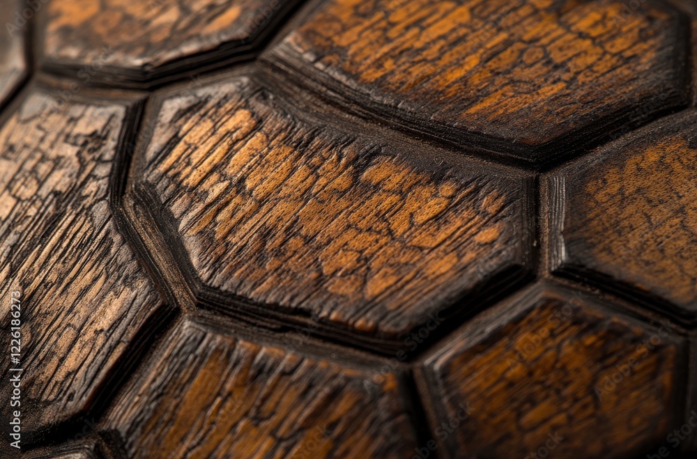 Poster close-up of textured wood grain with hexagonal patterns and natural warm tones for artistic and crea
