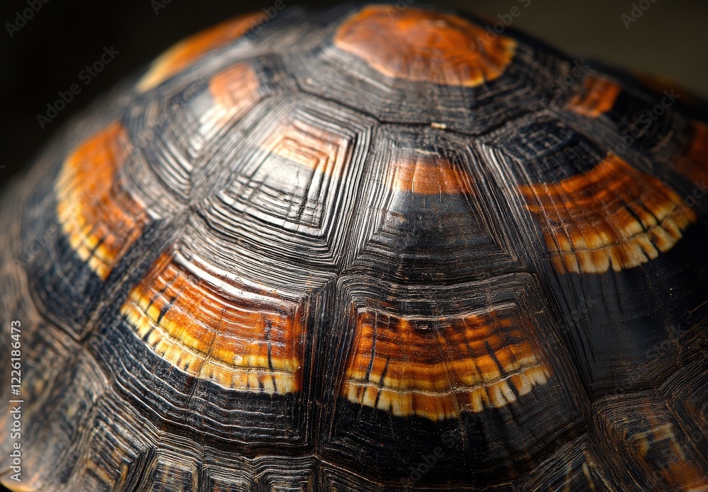 Poster close-up photograph of a vibrant turtle shell showcasing intricate patterns and natural textures und