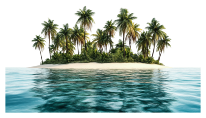 Tropical island with palm trees and clear water isolated on transparent background