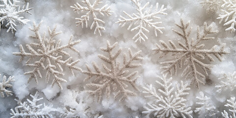Winter wonderland snowflakes on soft white snow nature photography close-up view capturing the beauty of winter's chill