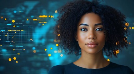 Woman with Afro Hair Against a Digital Background