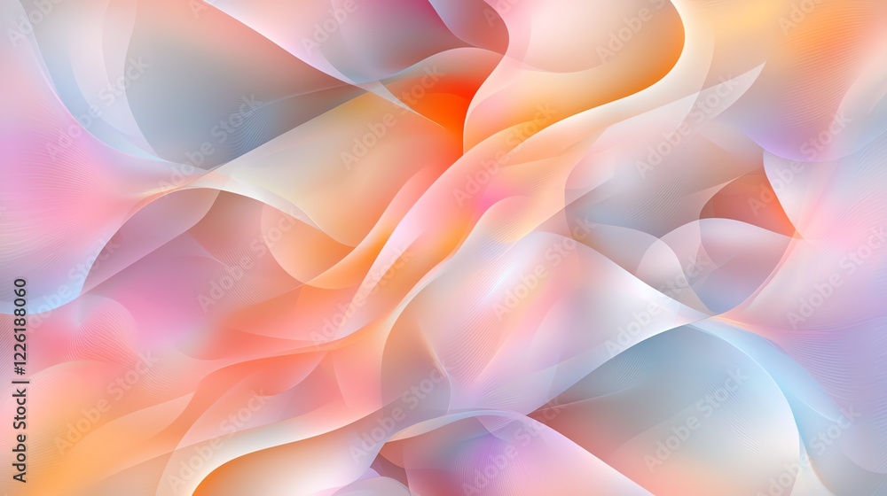 Poster a vibrant, flowing abstract background featuring soft pastel hues. the gentle curves and layers crea