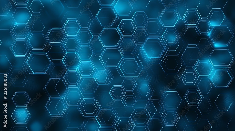 Poster a vibrant, high-tech background featuring hexagonal patterns in shades of blue. this abstract design