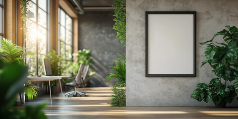 Modern office interior design urban workspace digital art natural light contemporary style greenery integration for enhanced productivity