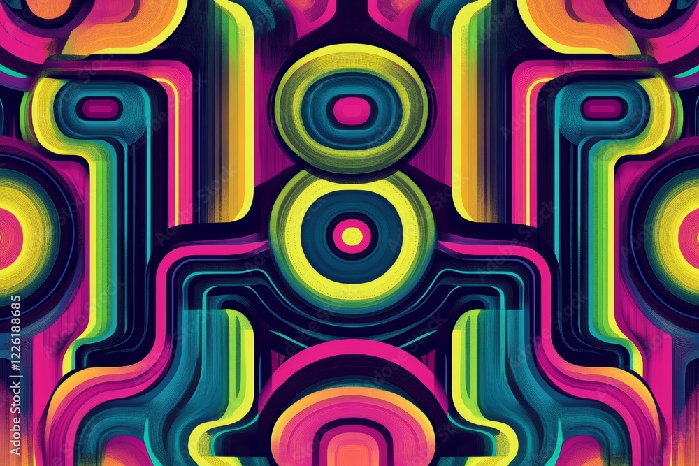 Poster a vibrant abstract pattern featuring geometric shapes and bold colors, blending seamlessly into a un